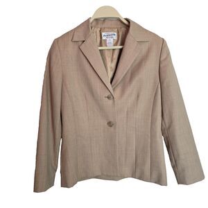 Pendleton Womens Blazer 100% Virgin Wool Light Tan Beige Brown 2 Buttons Lined